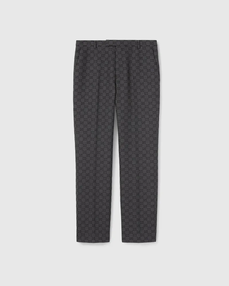 Gucci Hose aus Technischer GG Wolle Mit Vichykaro, Größe Schwarz