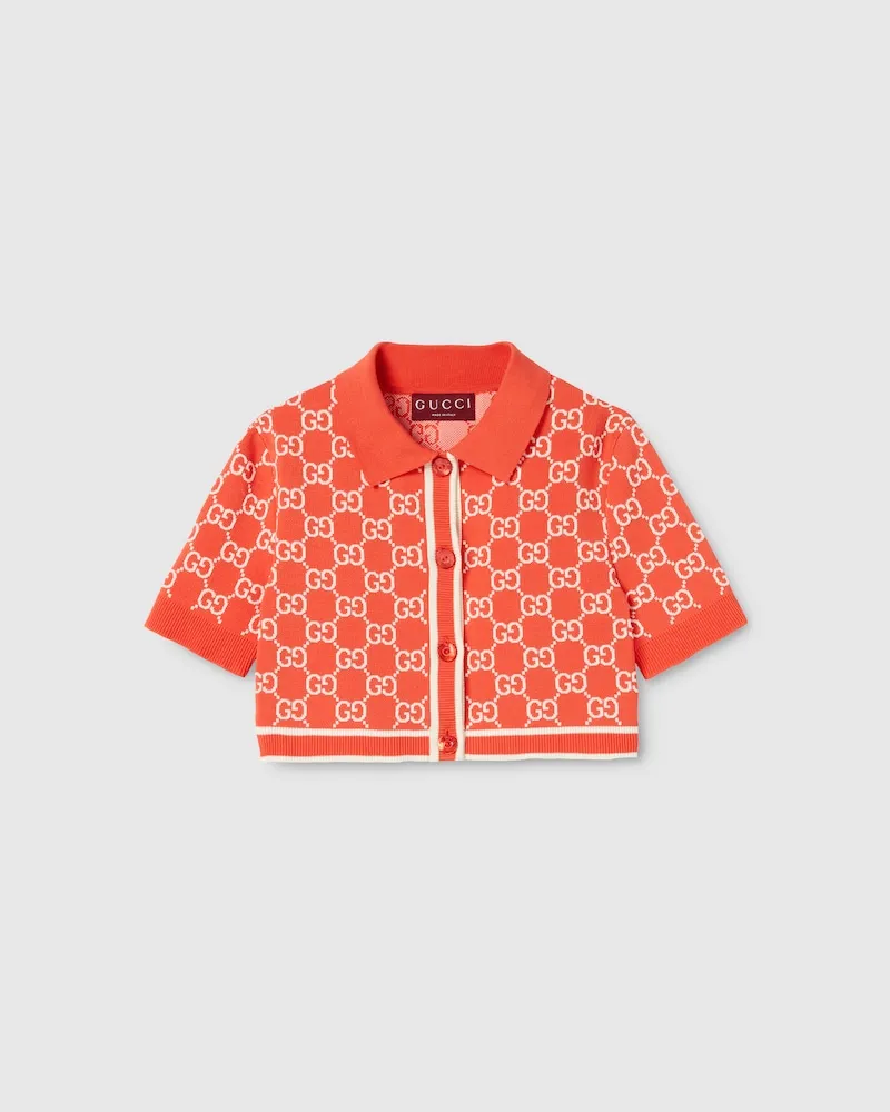Gucci Verkürzter Cardigan aus GG Baumwolljacquard, Größe Orange