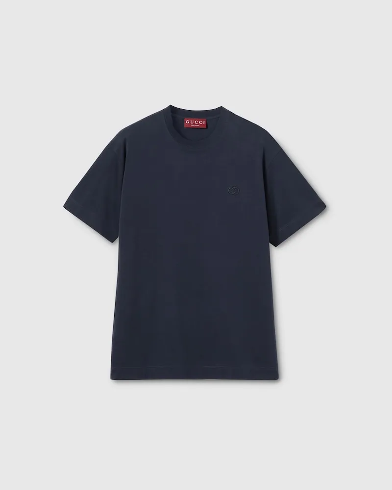Gucci T-Shirt aus Baumwolljersey Mit Stickerei, Größe Blau