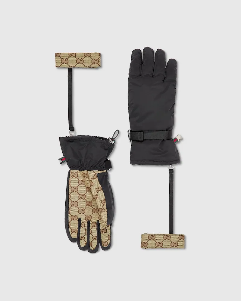 Gucci Wattierte GG Handschuhe Mit Handgelenkriemen, Größe Schwarz
