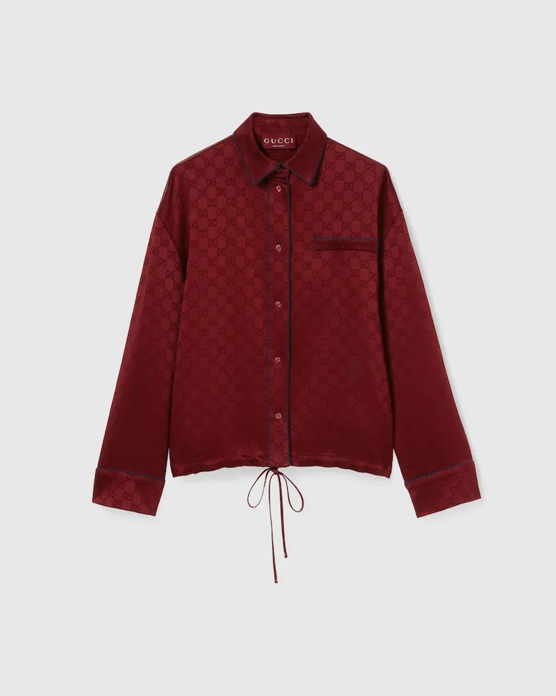 Gucci Bluse aus GG Satin Mit Schleife Auf Taillenhöhe, Größe Bordeauxrot