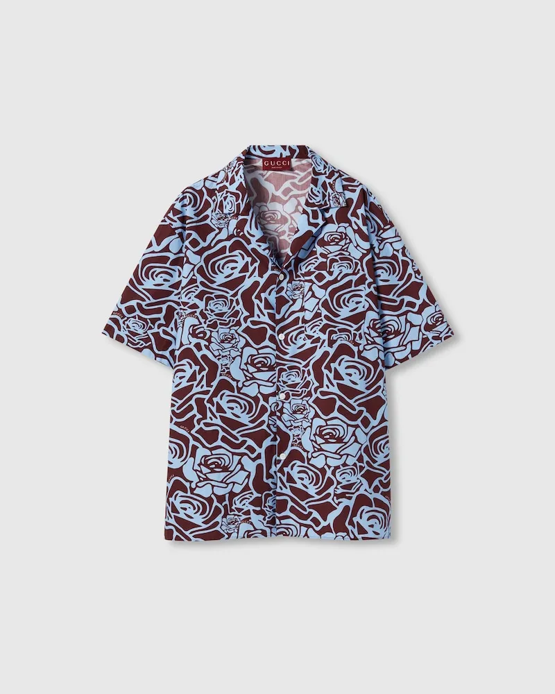 Gucci Hemd aus Baumwolle Mit Print Und Normaler Passform, Größe Blau