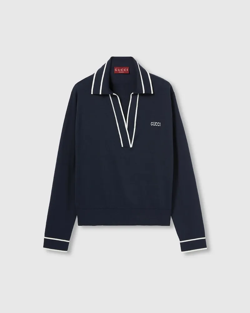 Gucci Poloshirt aus Baumwolle Mit Intarsie, Größe Blau