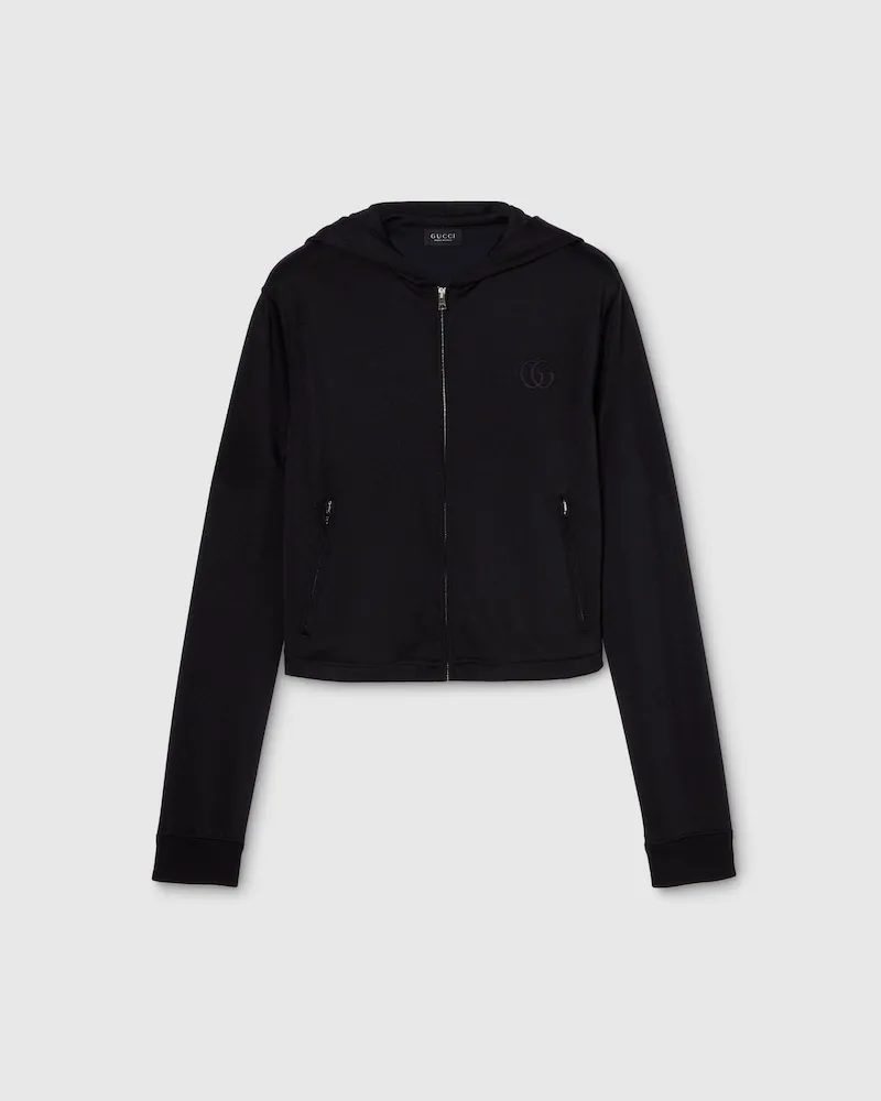 Gucci Jacke aus Jersey Mit Stickerei Und Reißverschluss, Größe Schwarz