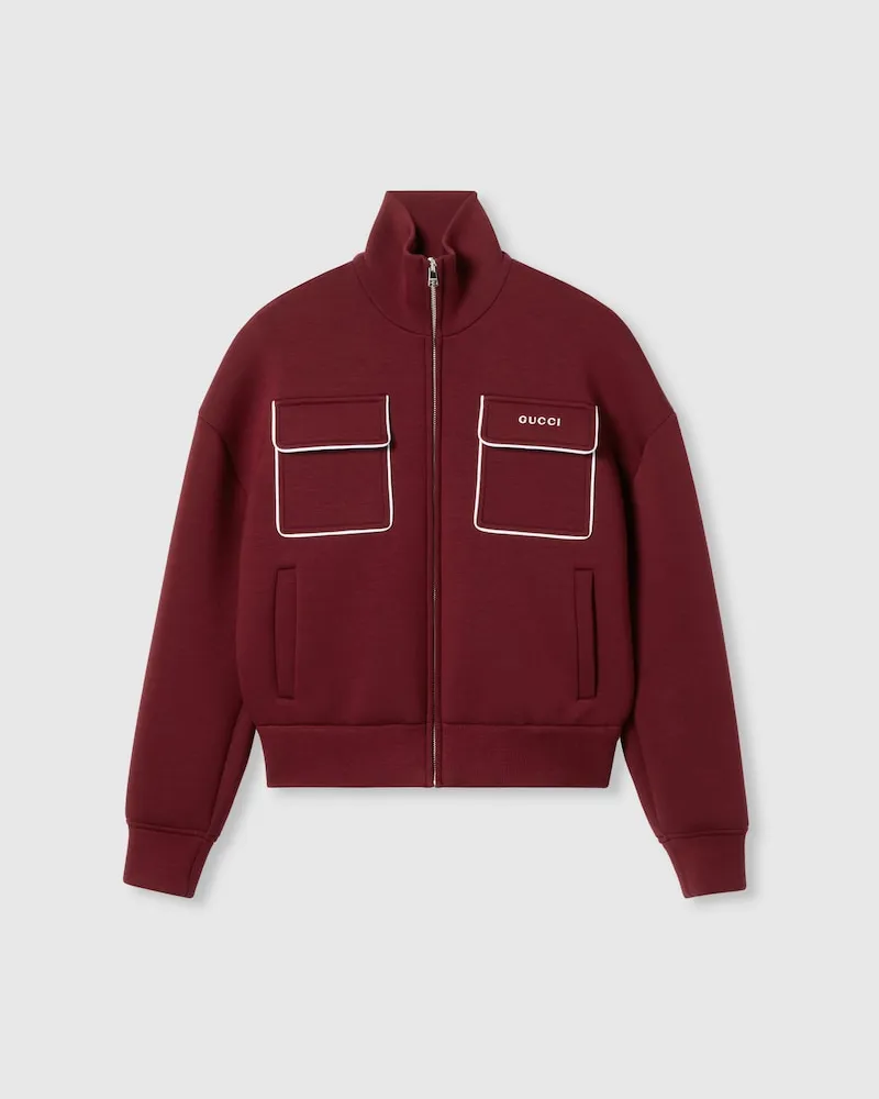 Gucci Sweatshirt aus Jersey Mit Reißverschluss Und Logo, Größe Bordeauxrot
