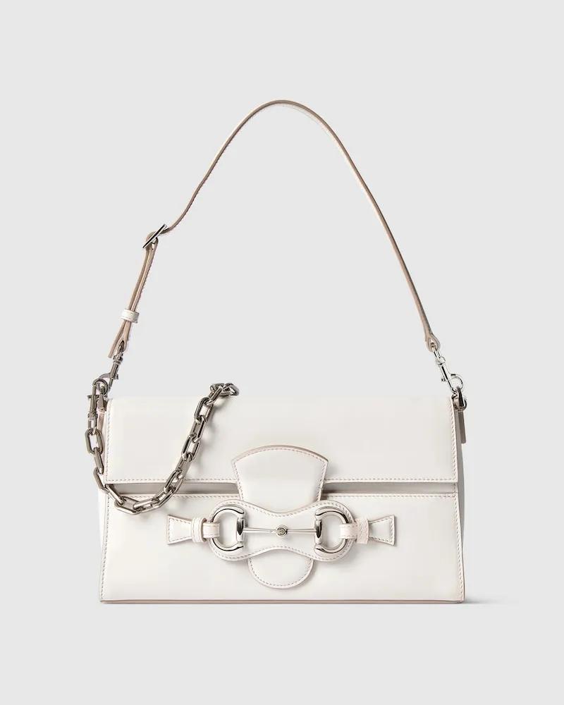 Gucci Mittelgroße Horsebit Ristretto Schultertasche Weiß