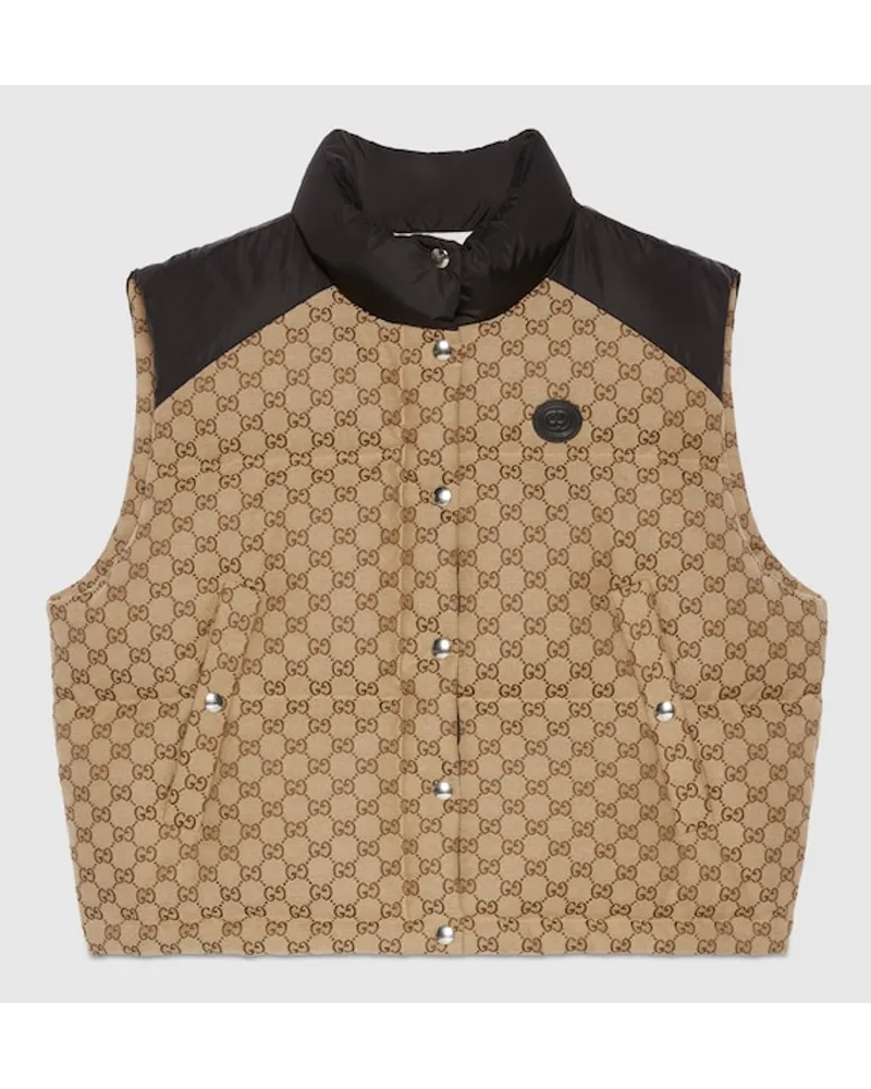 Gucci Puffer-Weste Aus GG Baumwollcanvas Beige