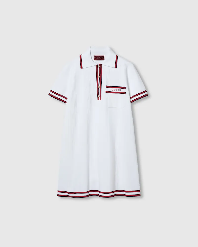 Gucci Polokleid Mit Web-Besatz, Größe Weiß