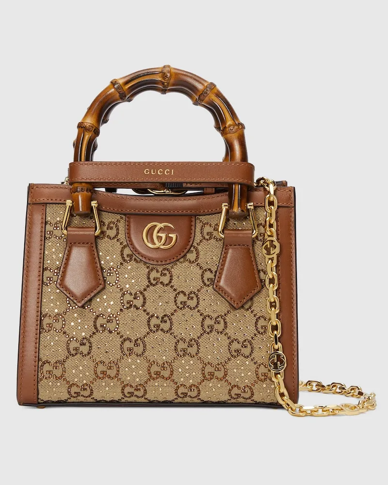 Gucci Kleiner Diana Shopper mit Kristallen Beige