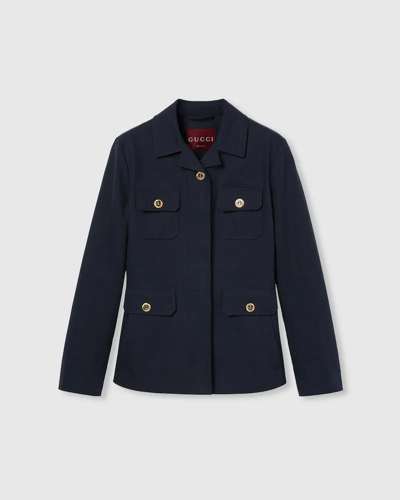 Gucci Jacke aus Baumwollcanvas Mit Stickerei, Größe Blau