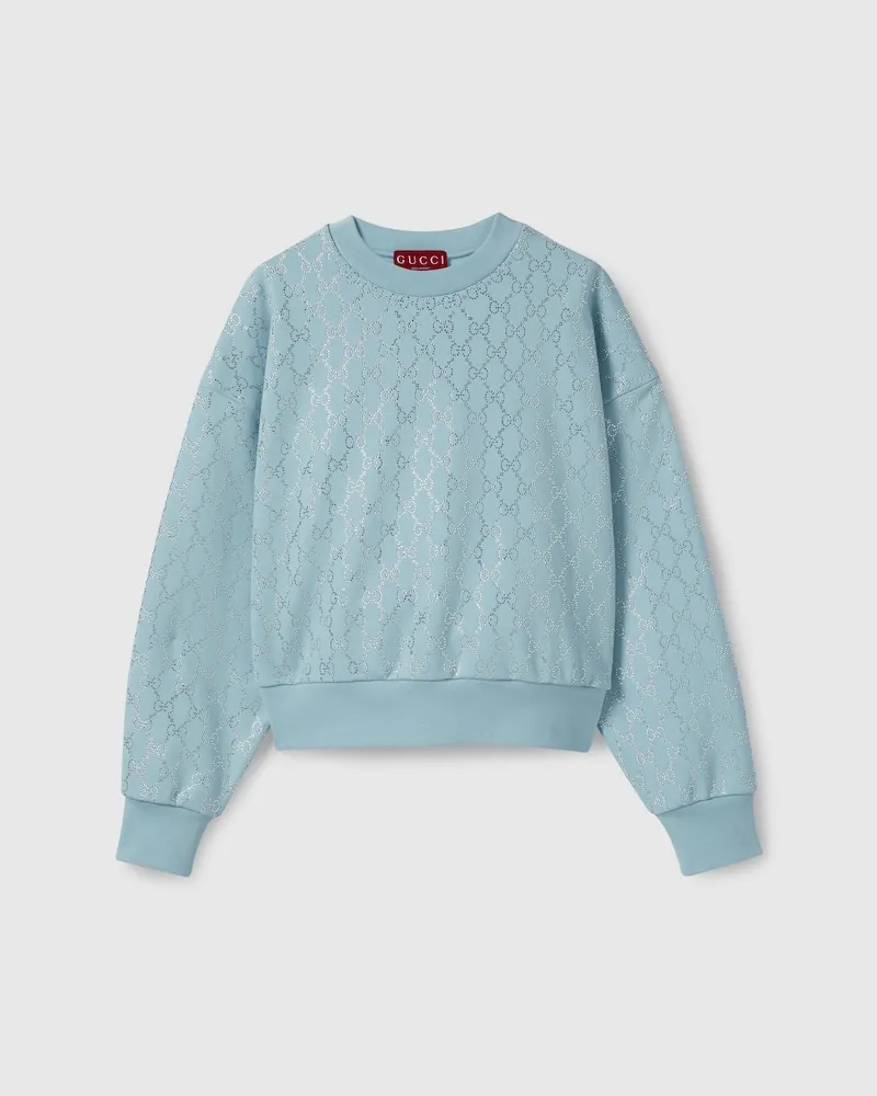Gucci Sweatshirt aus Baumwolljersey Mit Kristallen, Größe Blau