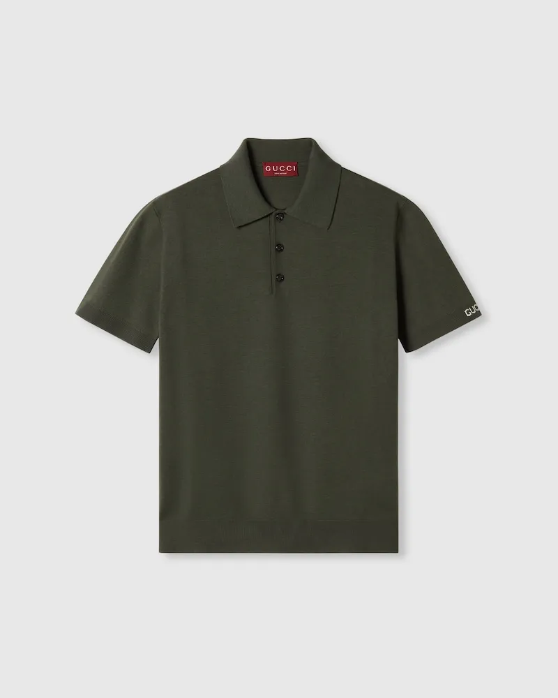 Gucci Poloshirt aus Seiden- Und Baumwollstrick, Größe Grün