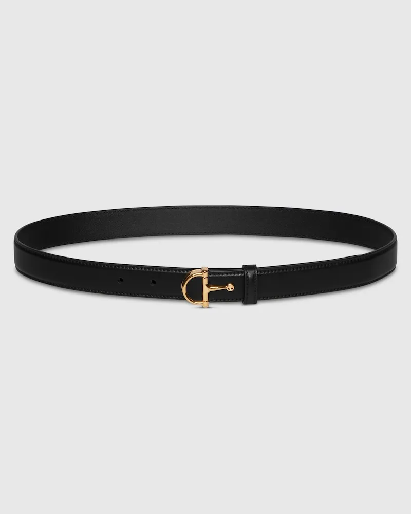 Gucci Schmaler Gürtel Mit Halber Horsebit-Schnalle, Größe 95 Schwarz