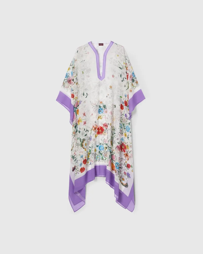 Gucci Cape-Kleid aus Seide Mit Flora-Print Weiß