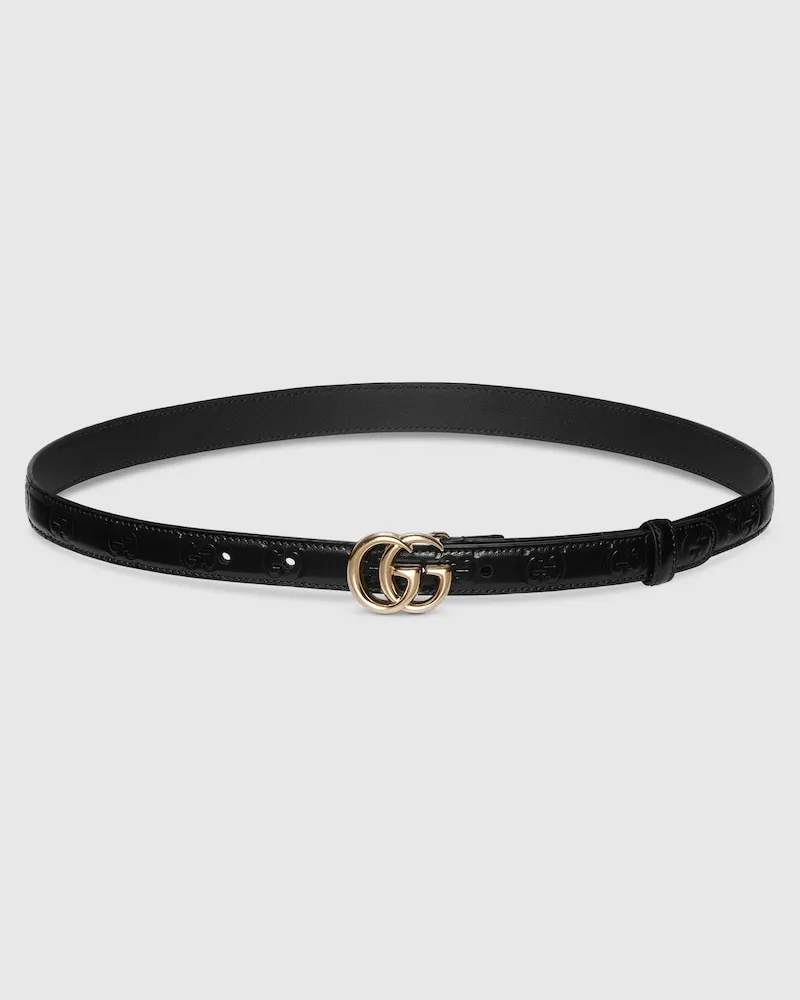 Gucci Schmaler GG Marmont Gürtel, Größe 95 Schwarz