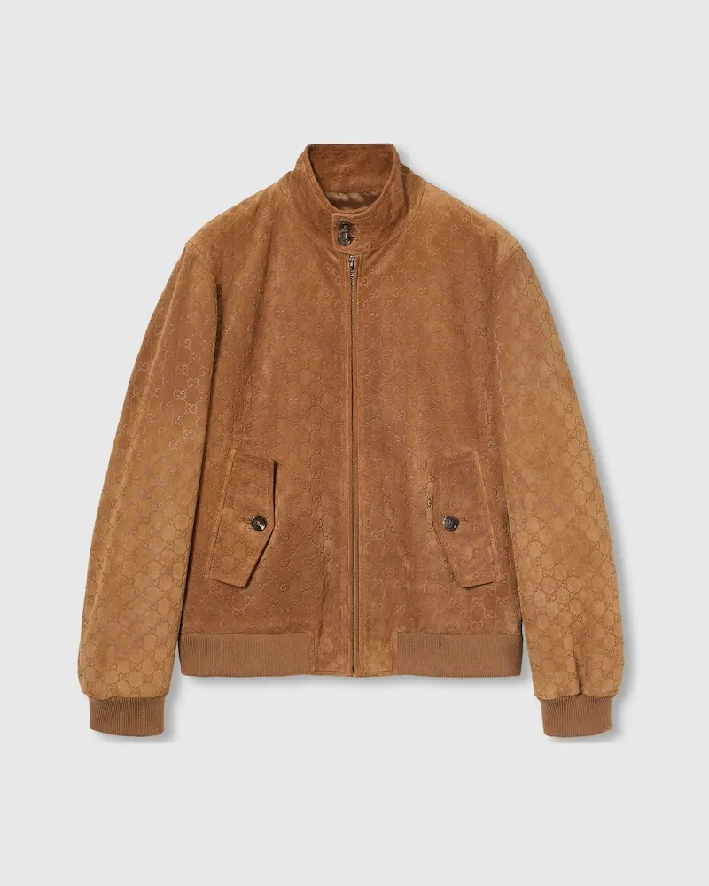 Gucci Bomberjacke aus Geprägtem GG Wildleder, Größe Braun