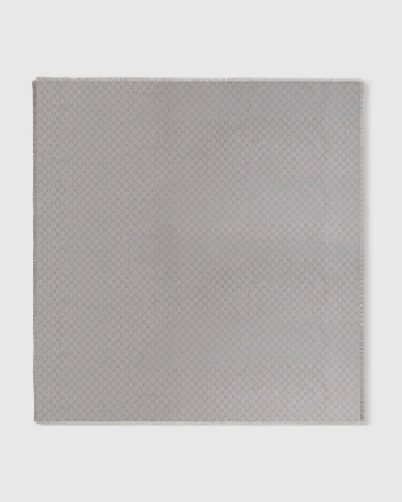 Gucci Châle En Coton Et Laine Lamé Imprimé GG Gris