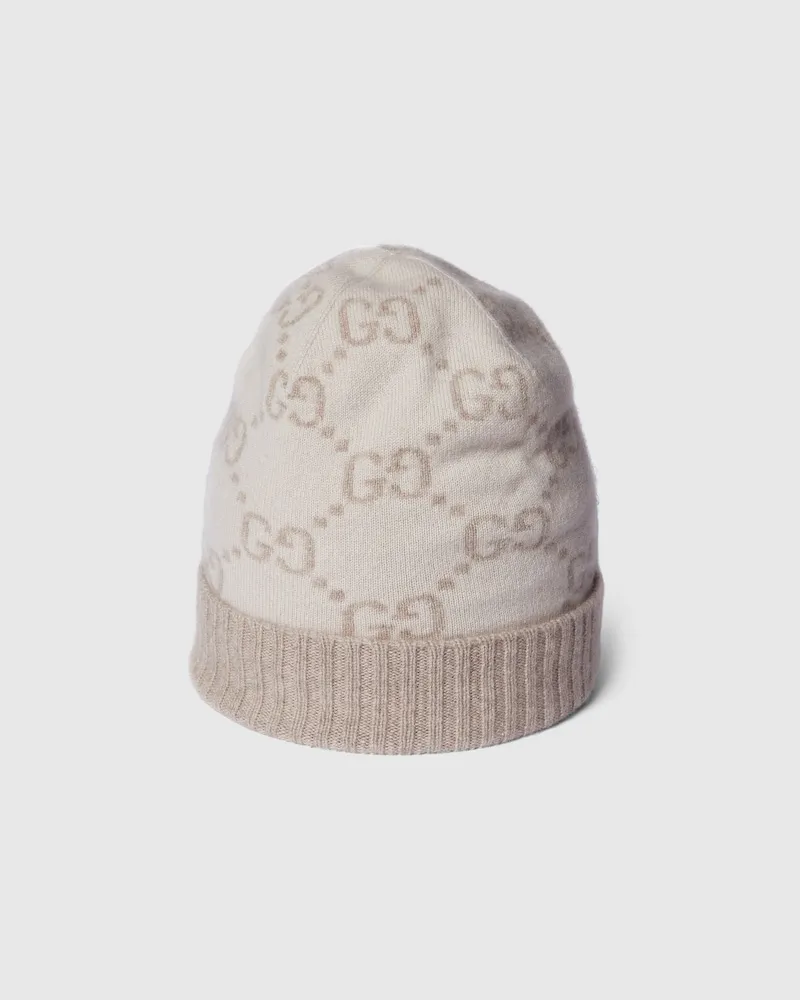Gucci Mütze aus GG Kaschmirjacquard, Größe Nude