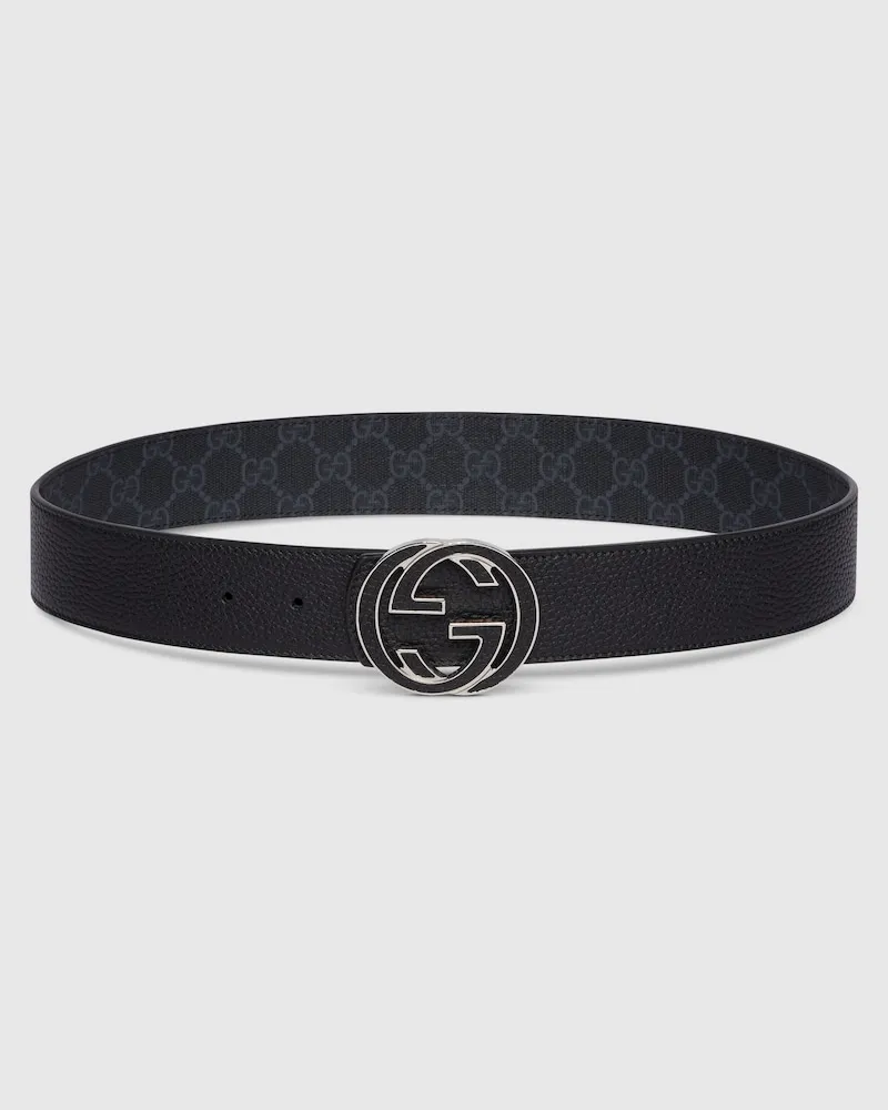 Gucci Wendbarer Gürtel Mit GG Schnalle, Größe 95 Schwarz