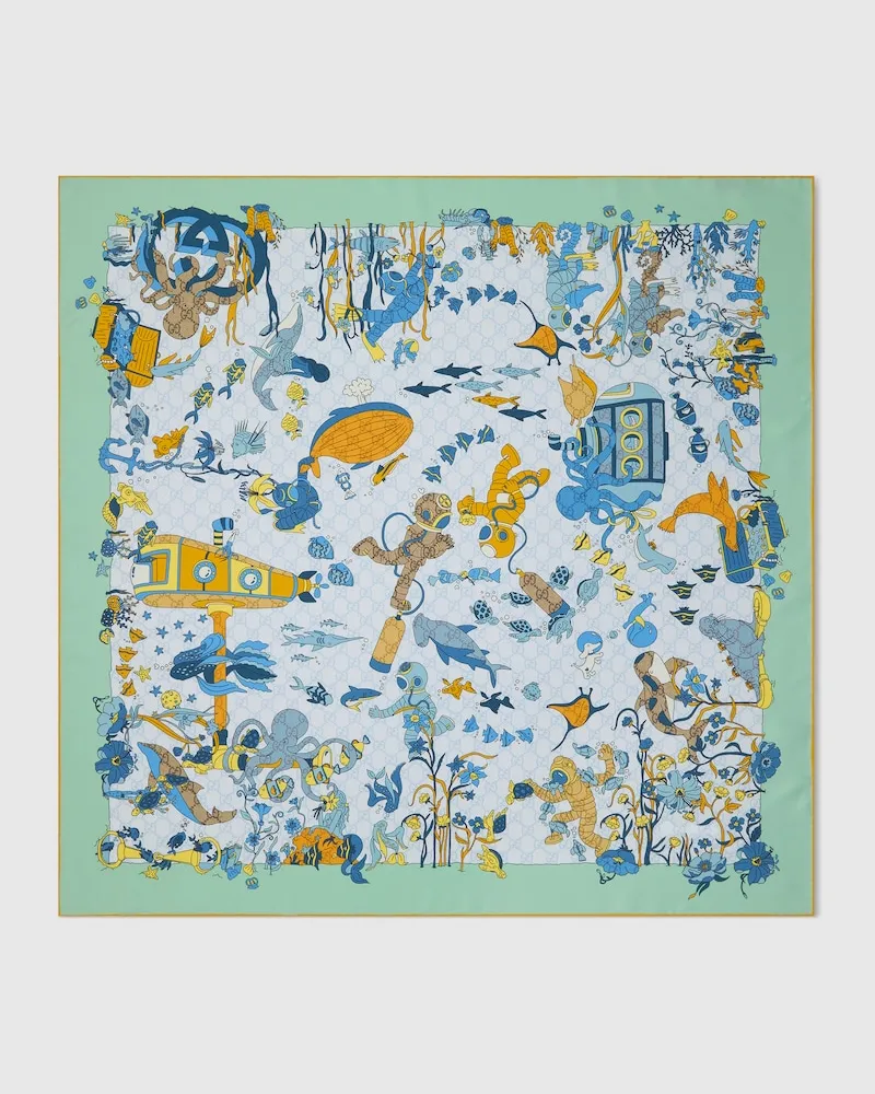 Gucci Vierecktuch aus Seide mit Print Grün