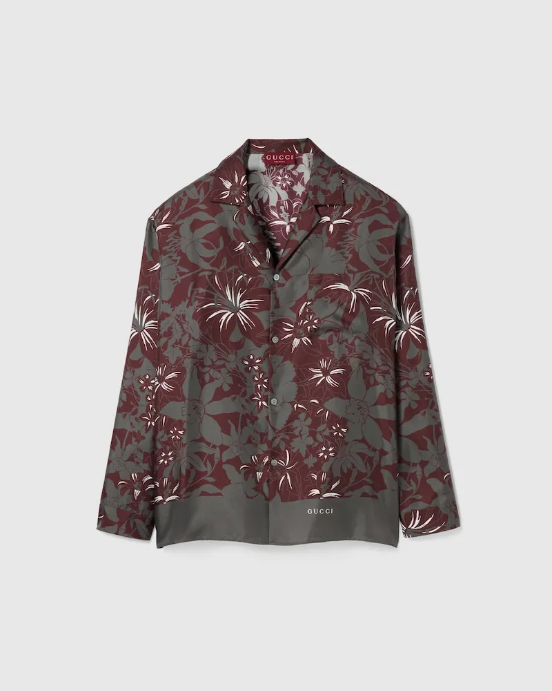 Gucci Hemd aus Seidentwill Mit Print, Größe Grau