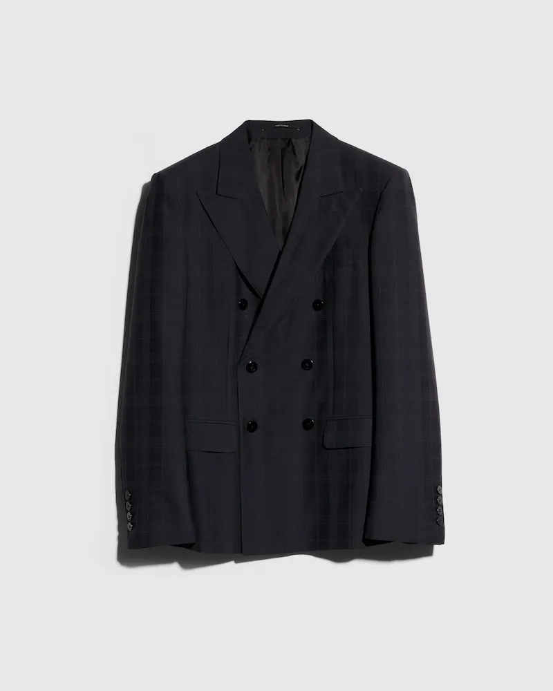 Gucci Jacke aus Karierter Wolle mit Fil Coupé Blau