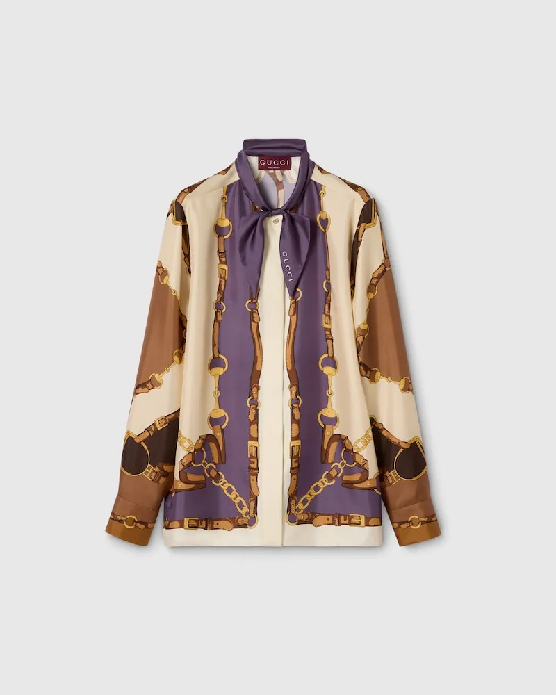 Gucci Bluse aus Seidentwill Mit Print, Größe Braun