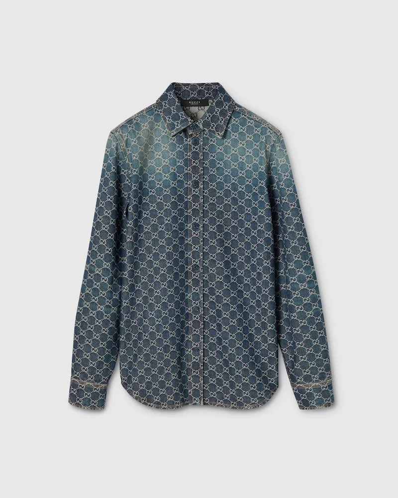 Gucci Hemd aus GG Baumwolldenim-Jacquard, Größe Blau