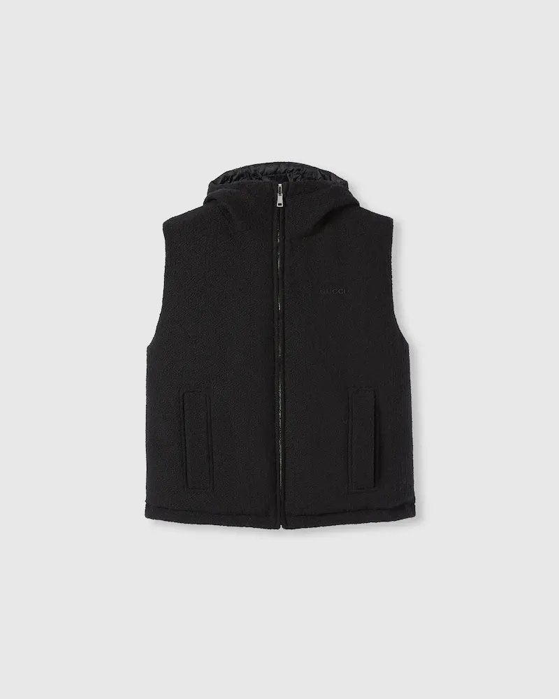 Gucci Wendbare Weste aus Wollbouclé, Größe Schwarz