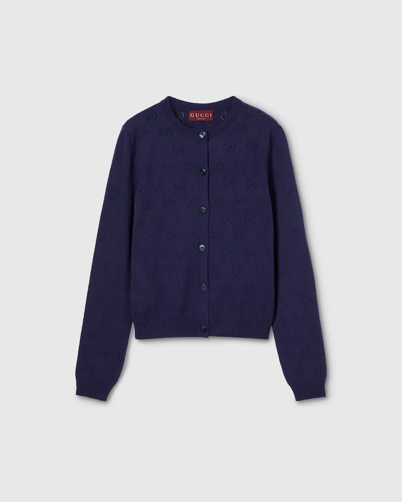 Gucci Cardigan aus GG Pointelle-Baumwolle Und -Seide, Größe Blau