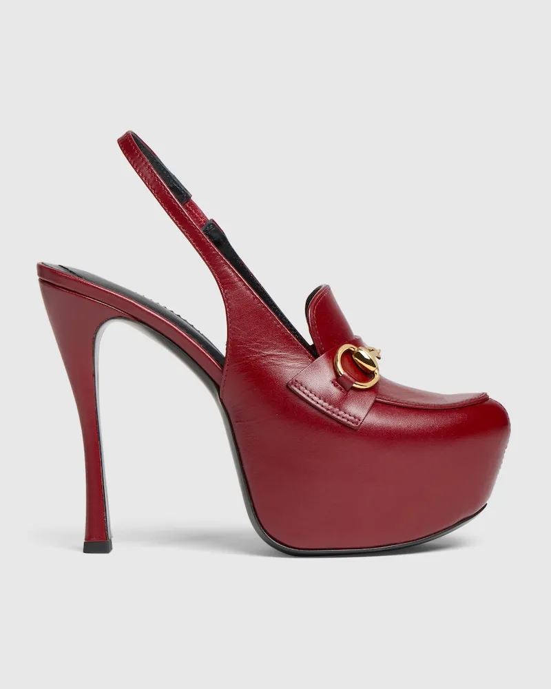 Gucci Damensandale mit Plateausohle Und Horsebit Bordeauxrot