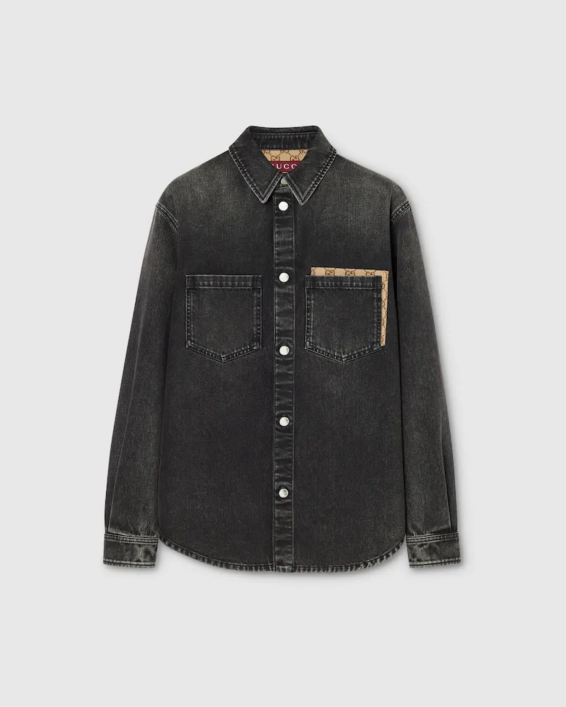 Gucci Hemd aus Baumwolldenim Mit Waschung, Größe Schwarz
