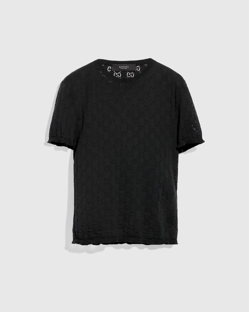 Gucci T-Shirt aus Baumwolle mit Dévoré-Effekt Und GG, Größe Schwarz