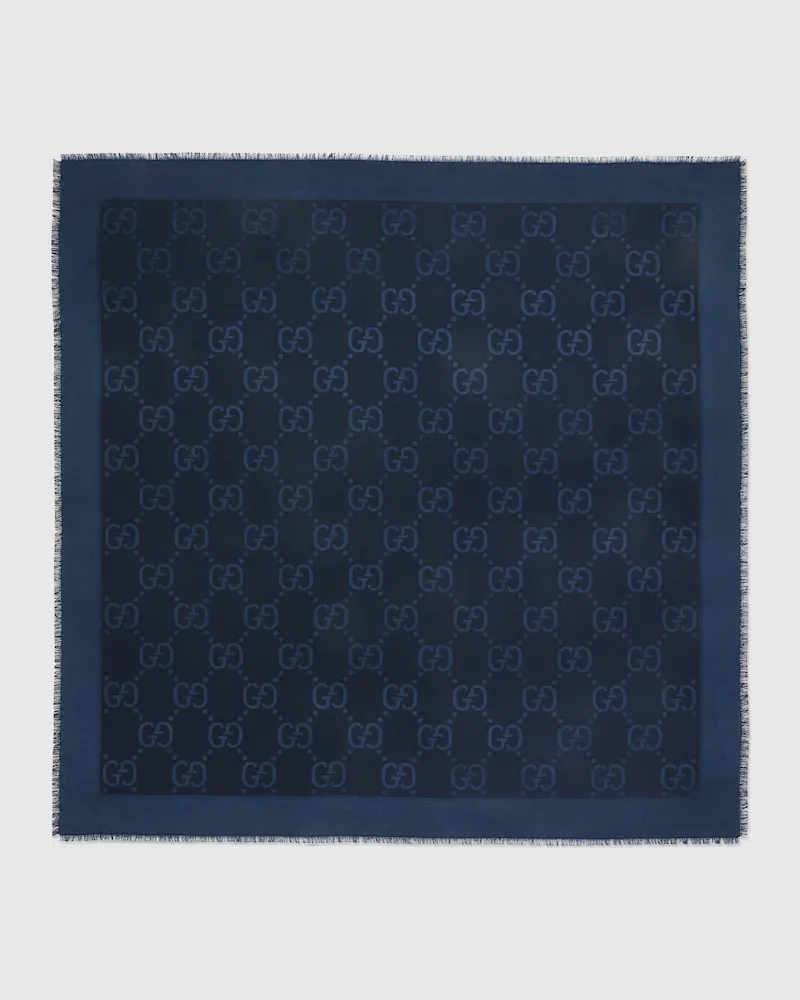 Gucci Halstuch aus Seide Und Wolle Mit GG Jacquard Blau