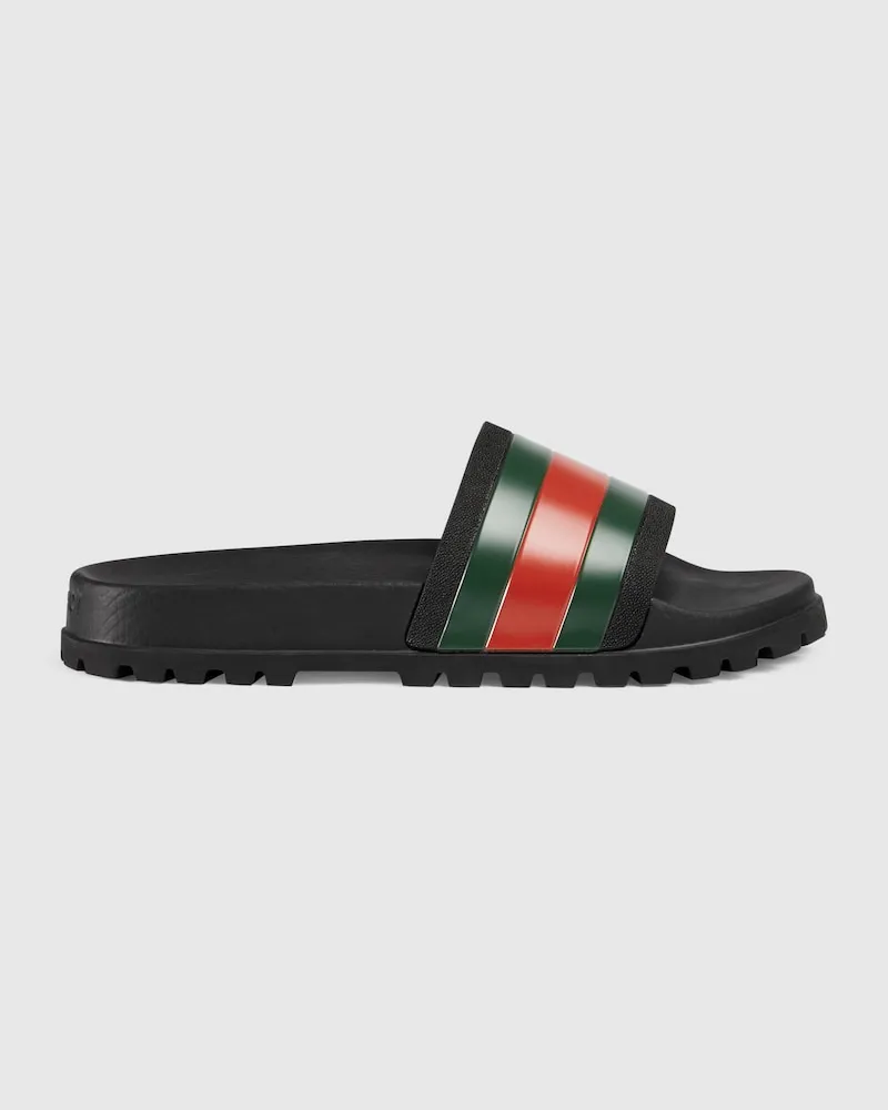 Gucci Herren Sabot-Sandale aus Schwarzem Gummi Grün