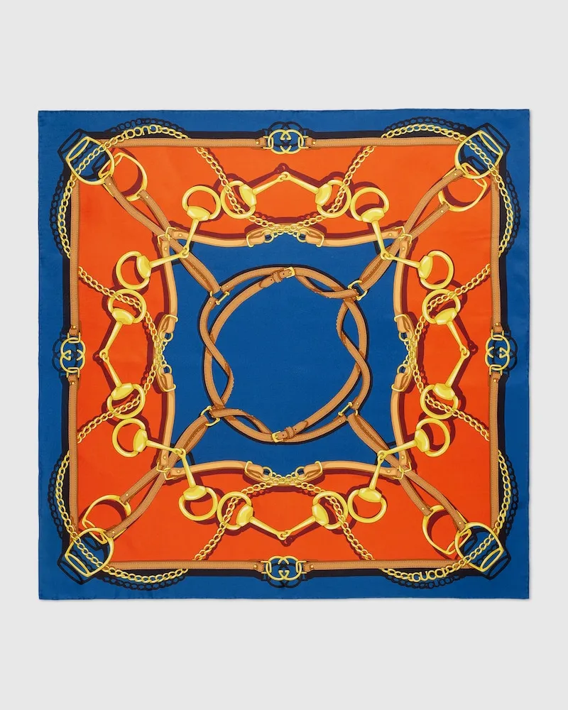 Gucci Wendbar Bedrucktes Seidentwill-Vierecktuch Blau