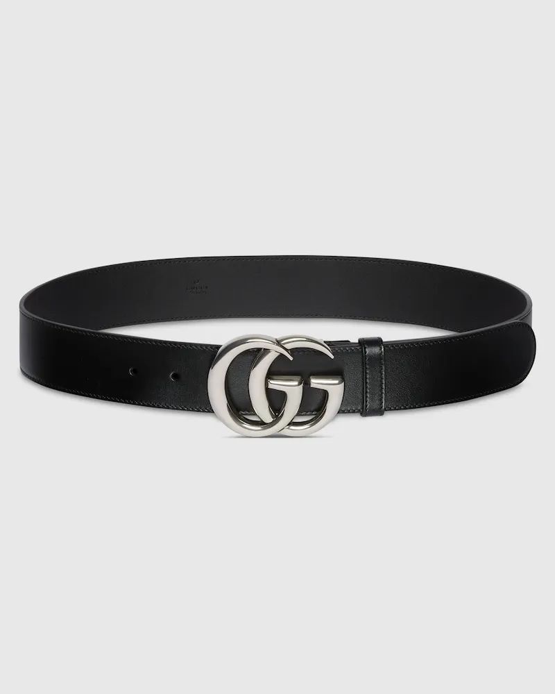 Gucci Breiter GG Marmont Gürtel, Größe 95 Schwarz