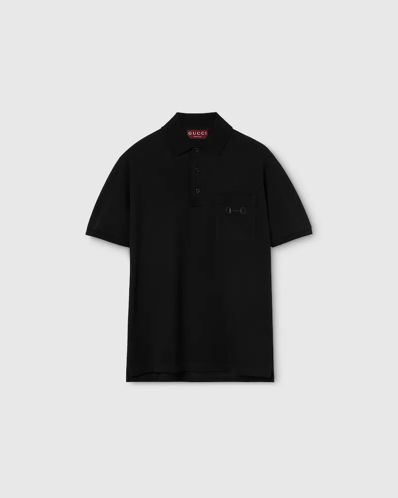 Gucci Poloshirt aus Baumwoll-Piqué Mit Stickerei, Größe Schwarz