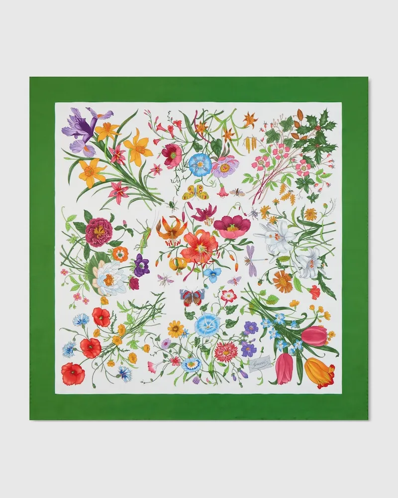 Gucci Vierecktuch aus Seide mit Print Weiß