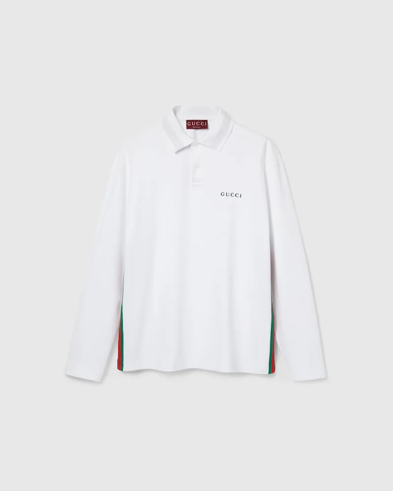 Gucci Poloshirt aus Baumwoll-Piqué Mit Web, Größe Weiß
