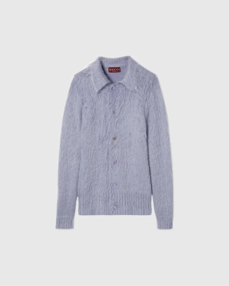 Gucci Cardigan aus Gebürsteter Wolle Und Mohair, Größe Blau
