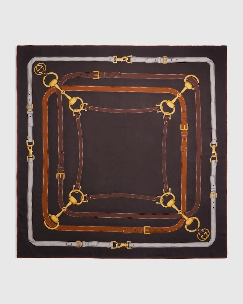 Gucci Bedrucktes Schultertuch aus GG Seidentwill-Jacquard Braun
