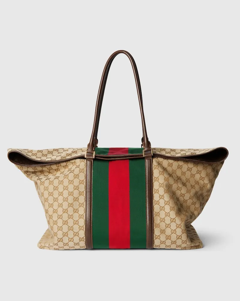 Gucci Mittelgroße GG Reisetasche mit Web Beige