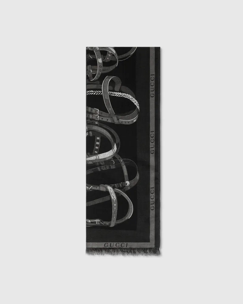 Gucci Stola aus Wolle Und Seide mit Print Schwarz
