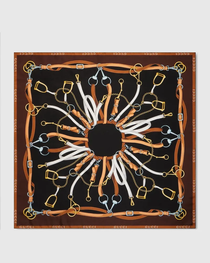 Gucci Vierecktuch aus Seidentwill mit Print Schwarz