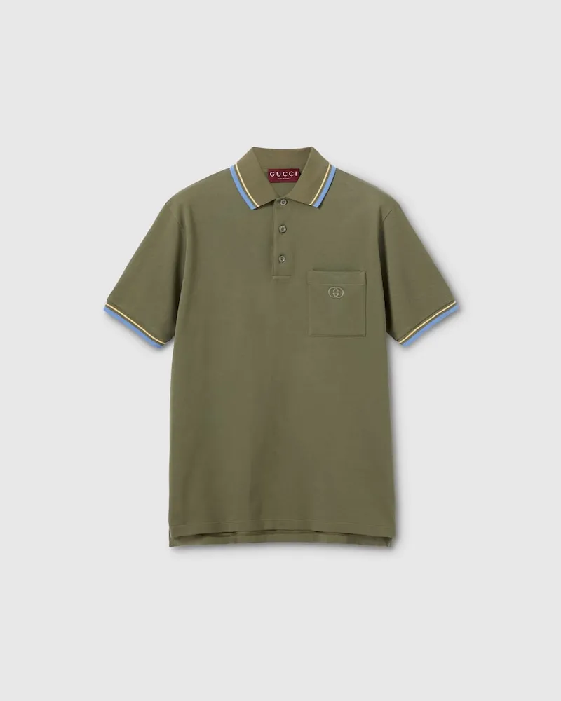 Gucci Poloshirt aus Baumwoll-Piqué Mit Stickerei, Größe Grün