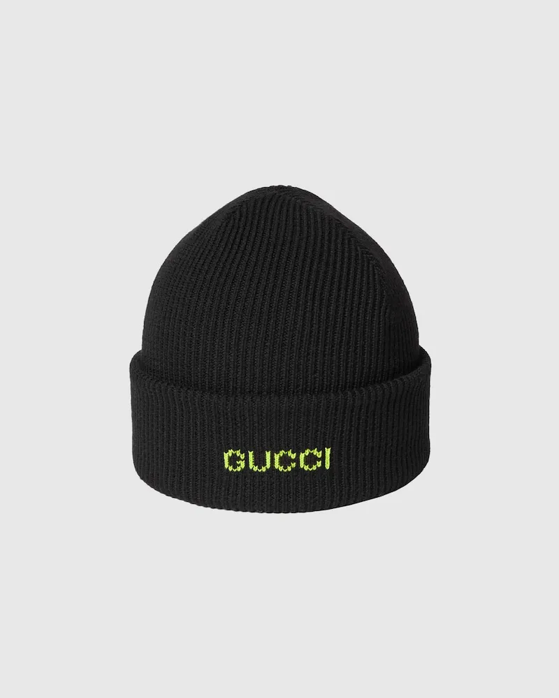 Gucci Mütze aus Wolle Mit Stickerei, Größe Schwarz