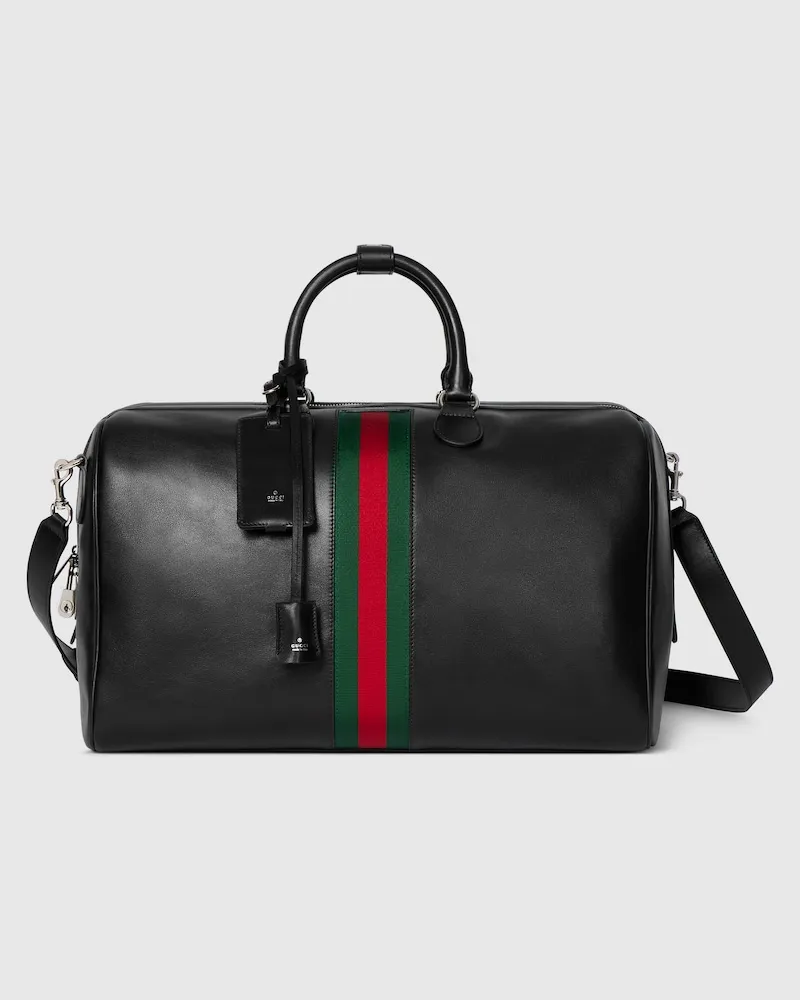 Gucci Mittelgroße Web Trademark Reisetasche Schwarz