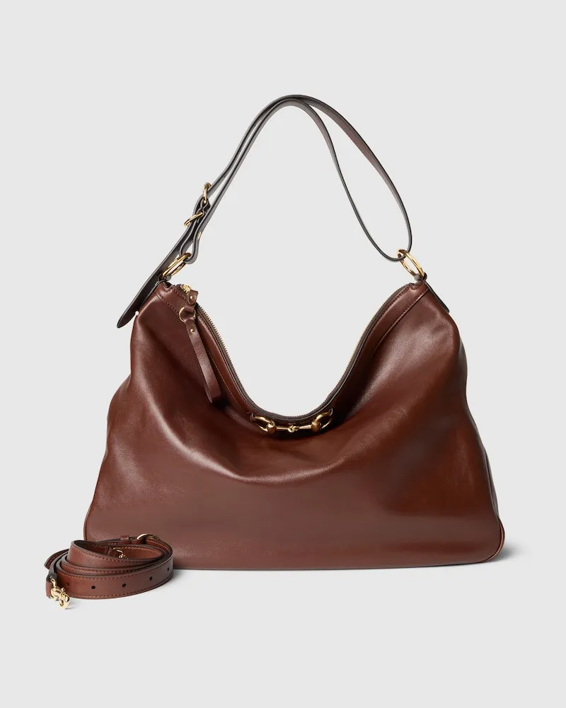 Gucci Große Schultertasche mit Horsebit Braun