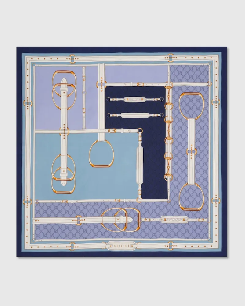 Gucci Vierecktuch aus Seidentwill Mit Print Blau
